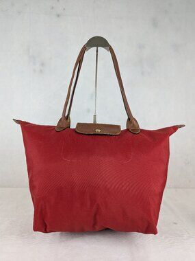 Longchamp Le Pliage Red Nylon Handbag Used Tote Travel Bag Foldable Shopper